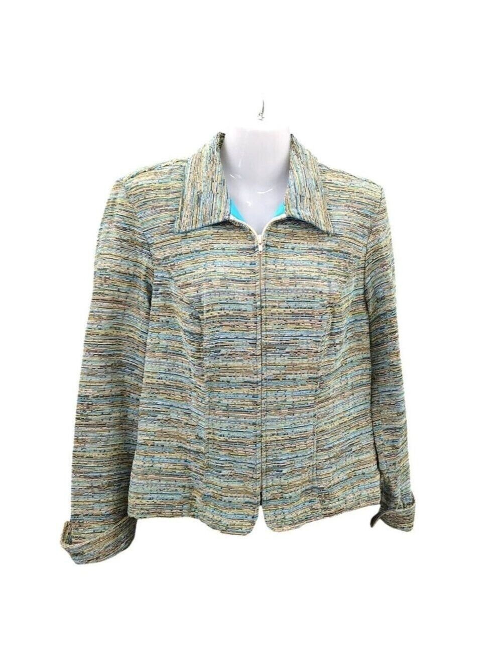 Coldwater Creek Multi-Color Textured Zip Jacket Medium - Rayon Cotton Blend